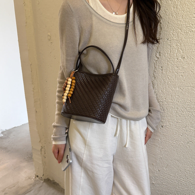 Trendy Woven Solid Color Handbag Bucket Bag 6W10BBG1987