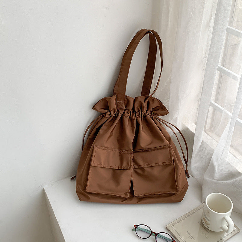 Simple Solid Color Nylon Drawstring Shoulder Bag 6S10BBG1448