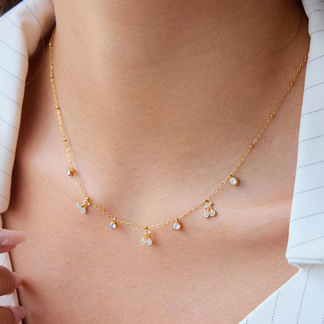 Gold Cherry Charm Zircon Choker Necklace DP25E805