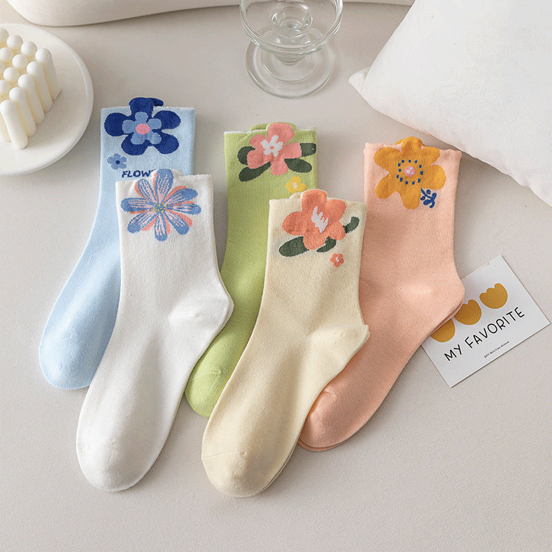 Floral Print Mid-Calf Socks - DippedShop Wholesale - #0627