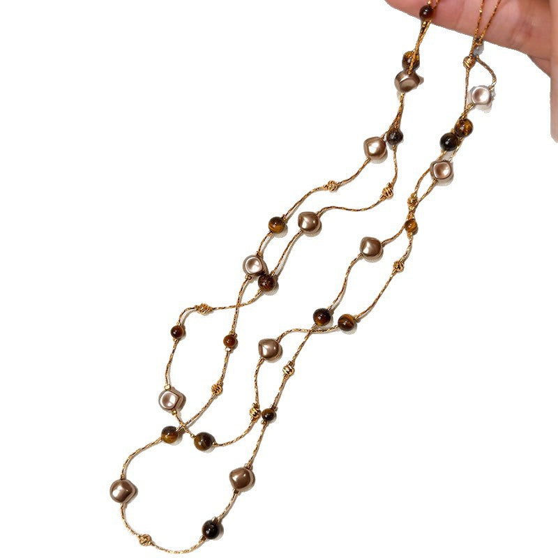 Vintage Tiger's Eye Pearl Chain Necklace 6W6JNC679