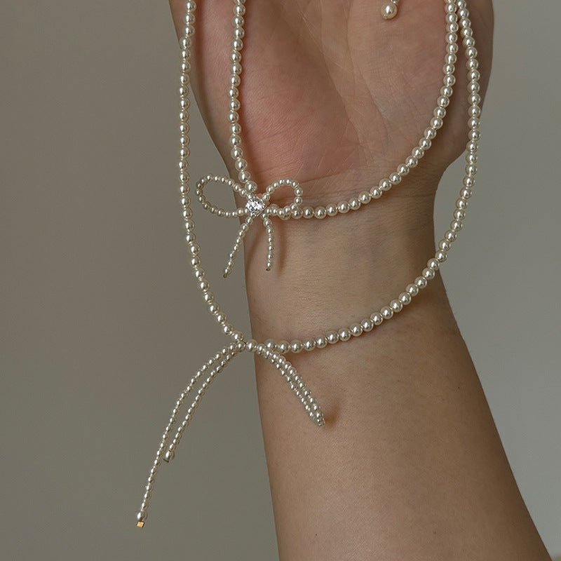 Bow Knot Pearl Chain Necklace - DippedShop Wholesale - #3507