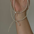 Elegant Zirconia Bow Knot Pearl Chain Necklace 6W6JNC431