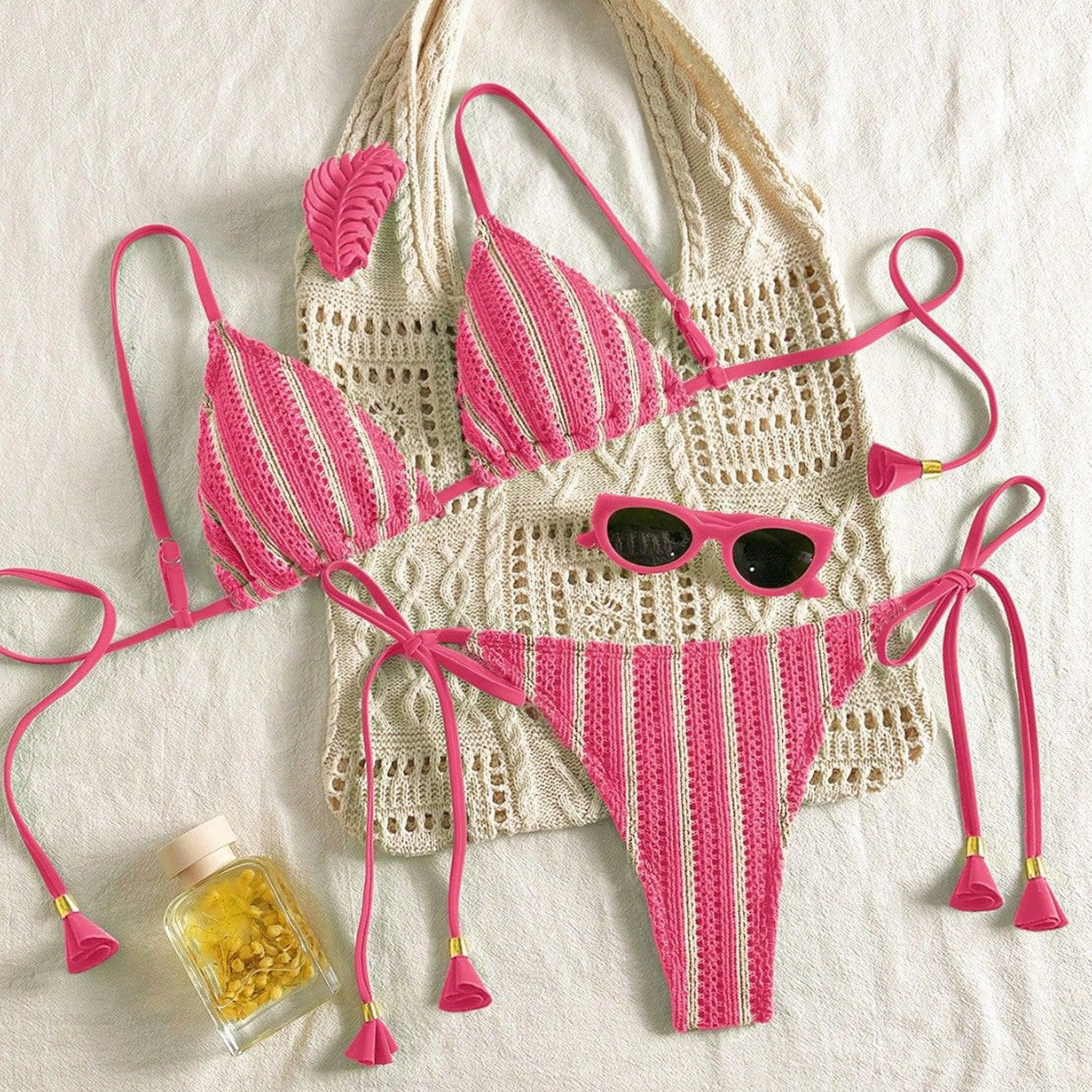 Striped Triangle Bikini Set - DippedShop Wholesale - #6355