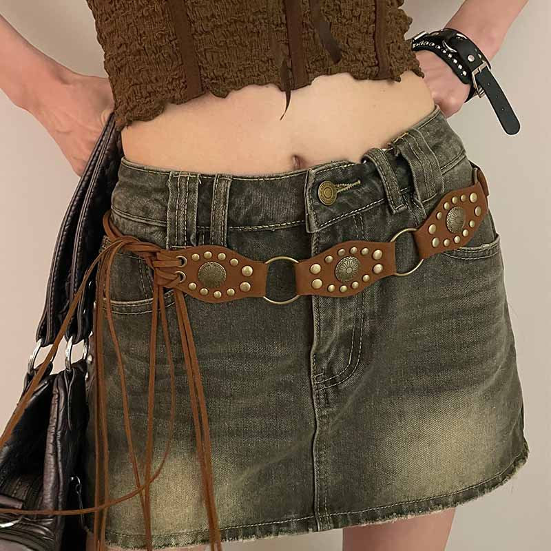 Vintage Cowgirl Weatern Studded Wide Lether Belt 6W6JBT134