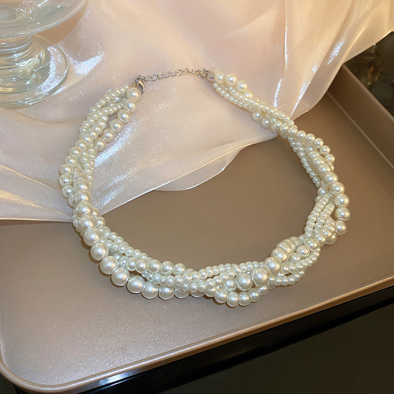 Elegant Double Layer Rhinestones Pearl Pendant Necklace 6W6JNC924