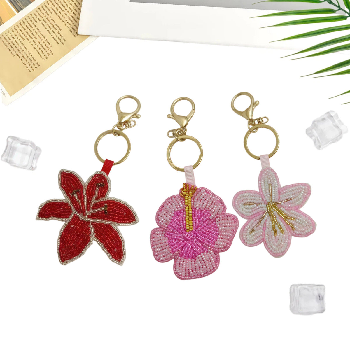 Sweet Handmade Beaded Floral Pendant Keychain 6W10BBC814