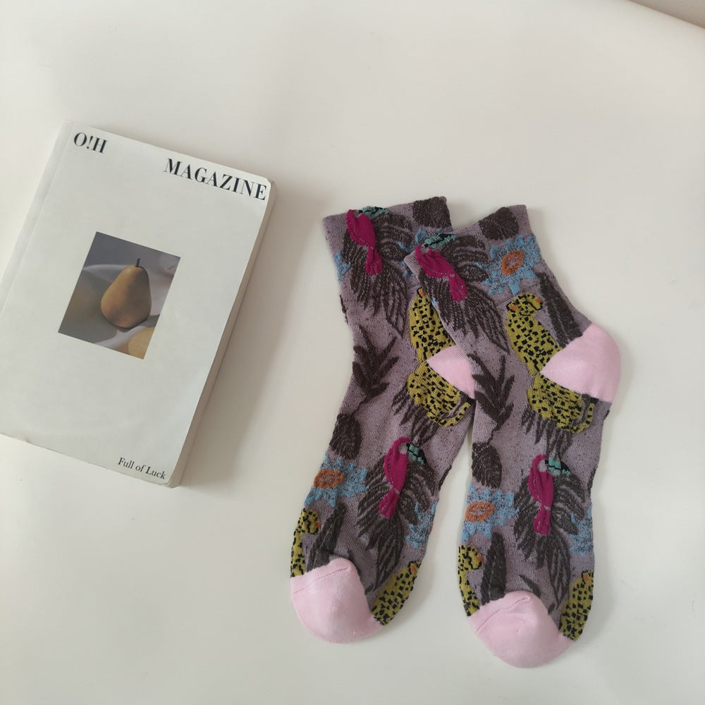 Boho Style Color Block Jacquard Crew Socks 6W8FSO742