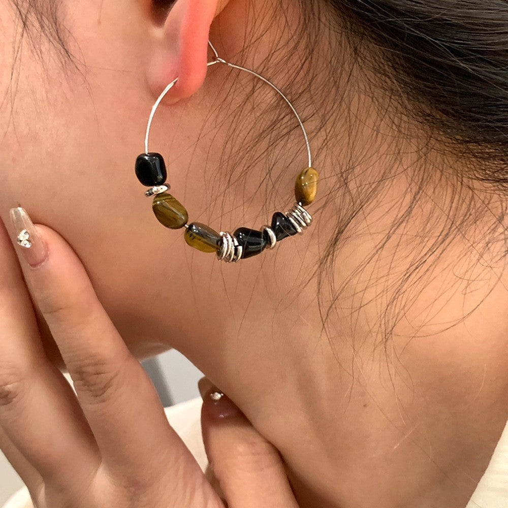 Boho Beaded Stone Hoops - DippedShop Wholesale - #3107