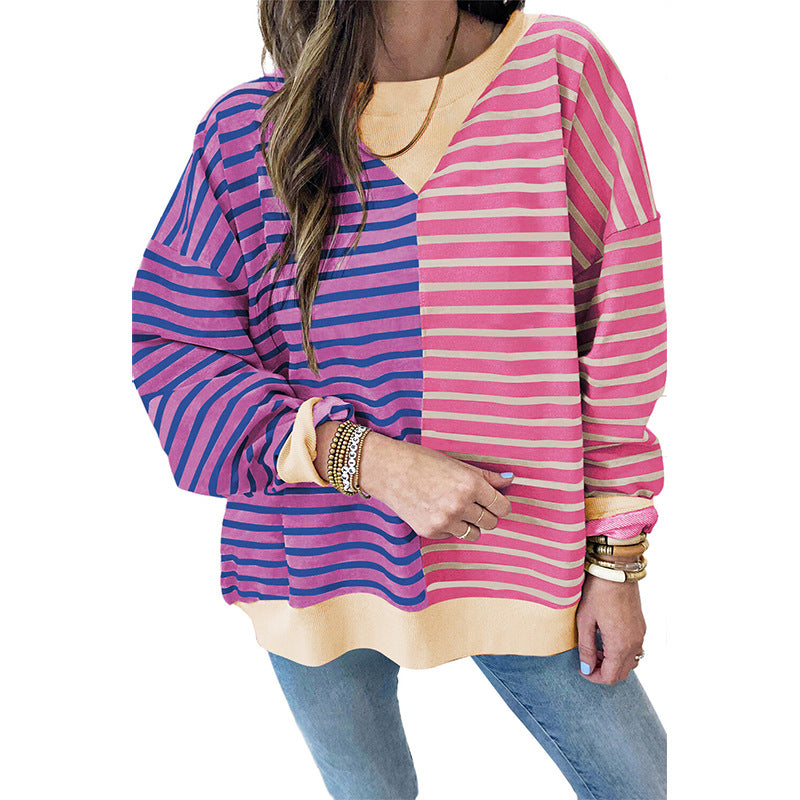 Striped Color Block Casual Pullover Sweatshirt DP25D680