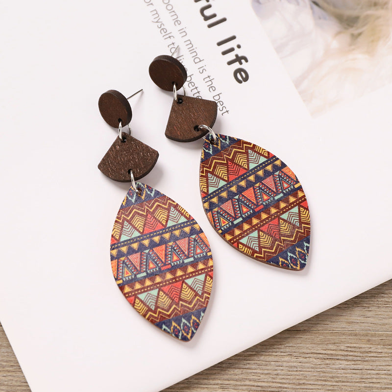 Boho Geometric Wooden Dangle Earrings - DippedShop Wholesale - #4659