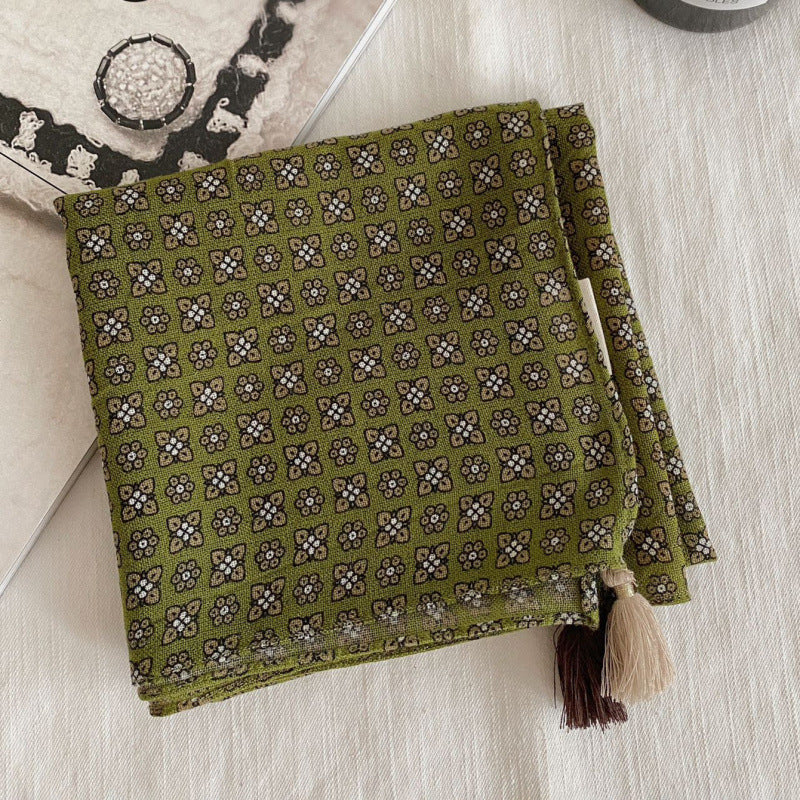 Polka Dot Paisley Print Tassel Neck Scarf MK2BK6W6HHS26