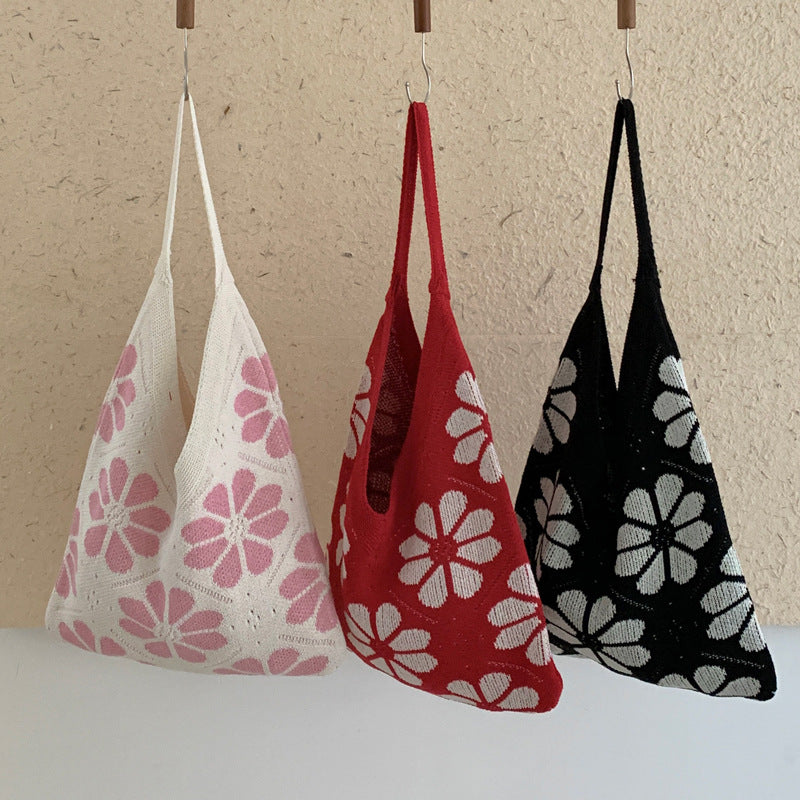 Fresh Color Block Flower Knitted Tote Hnadbag 6W10BBG1789