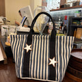 Color Block Striped Canvas Large Capacity Tote Bag 6W10BBG1936