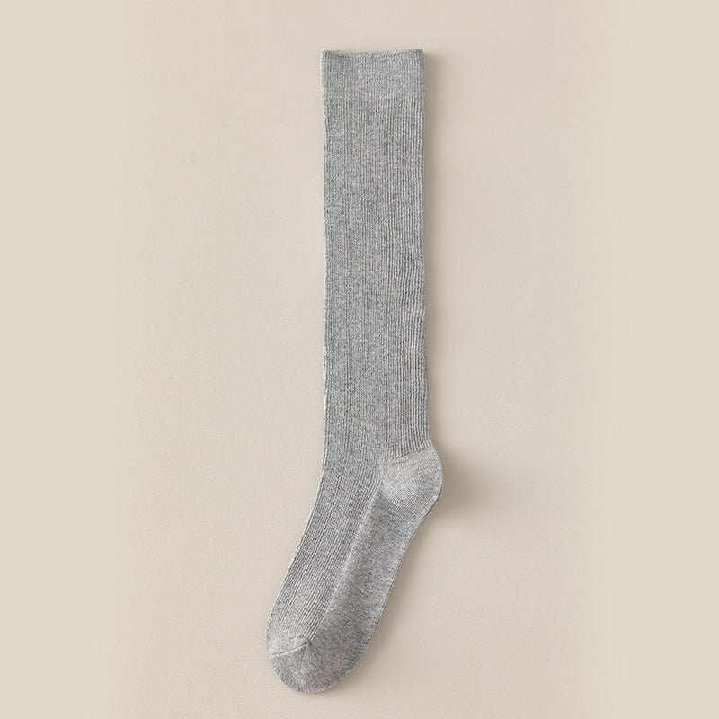 Simple Solid Color Ribbed Long Cotton Socks 6W8FSO890