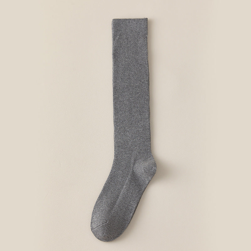 Simple Solid Color Ribbed Long Cotton Socks 6W8FSO890