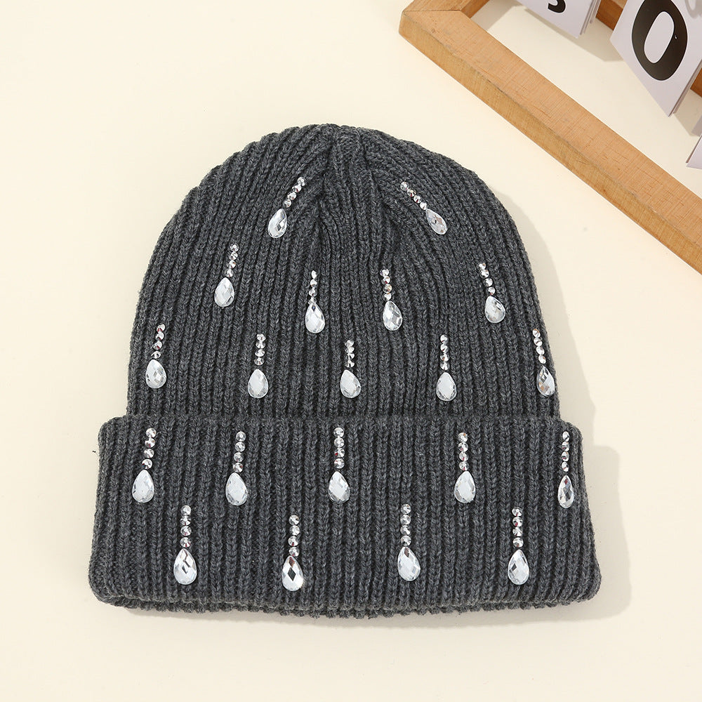 Rhinestone Cuffed Knit Beanie - DippedShop Wholesale - #3683
