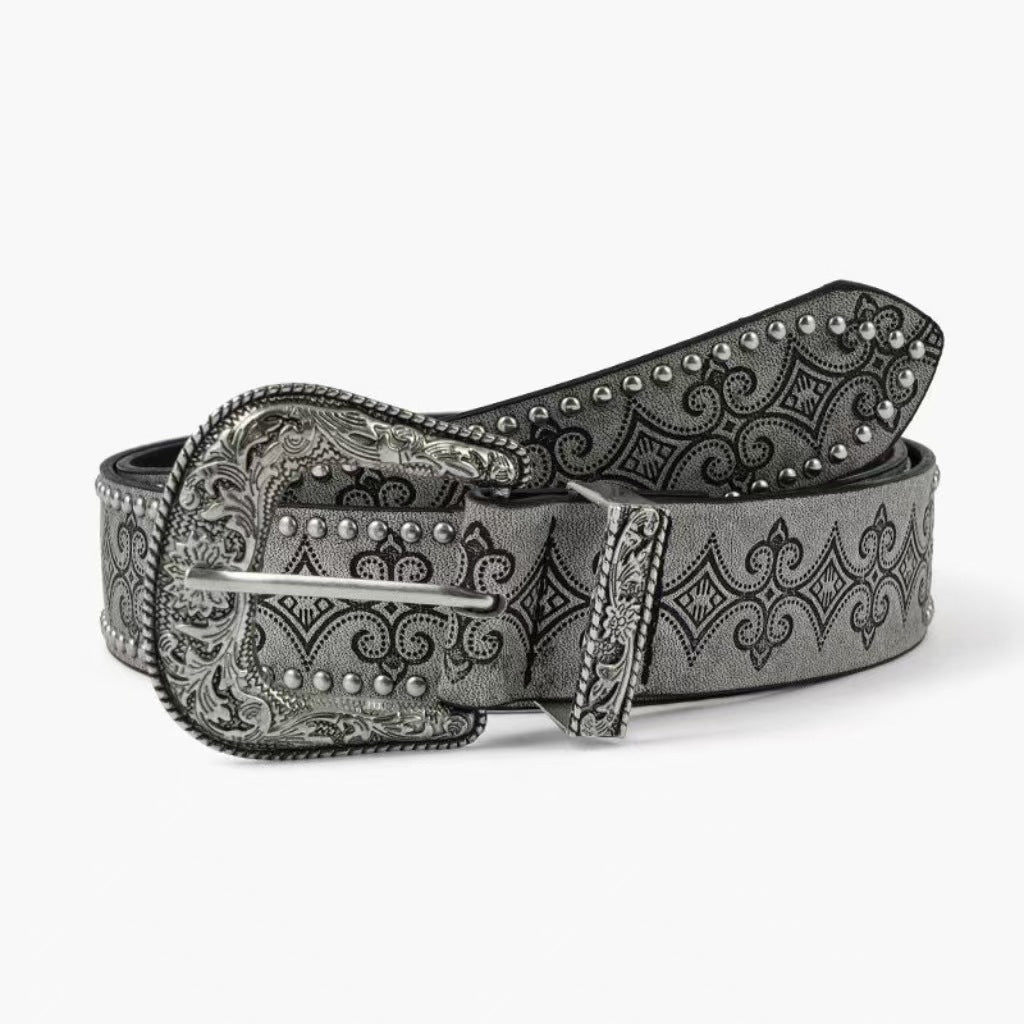 Fashion Floral Embossed Studded Leather Belt MK2LEEP6W6JBT37
