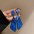Trendy Blue Irregular Textured Dangle Earrings 6W6JER737