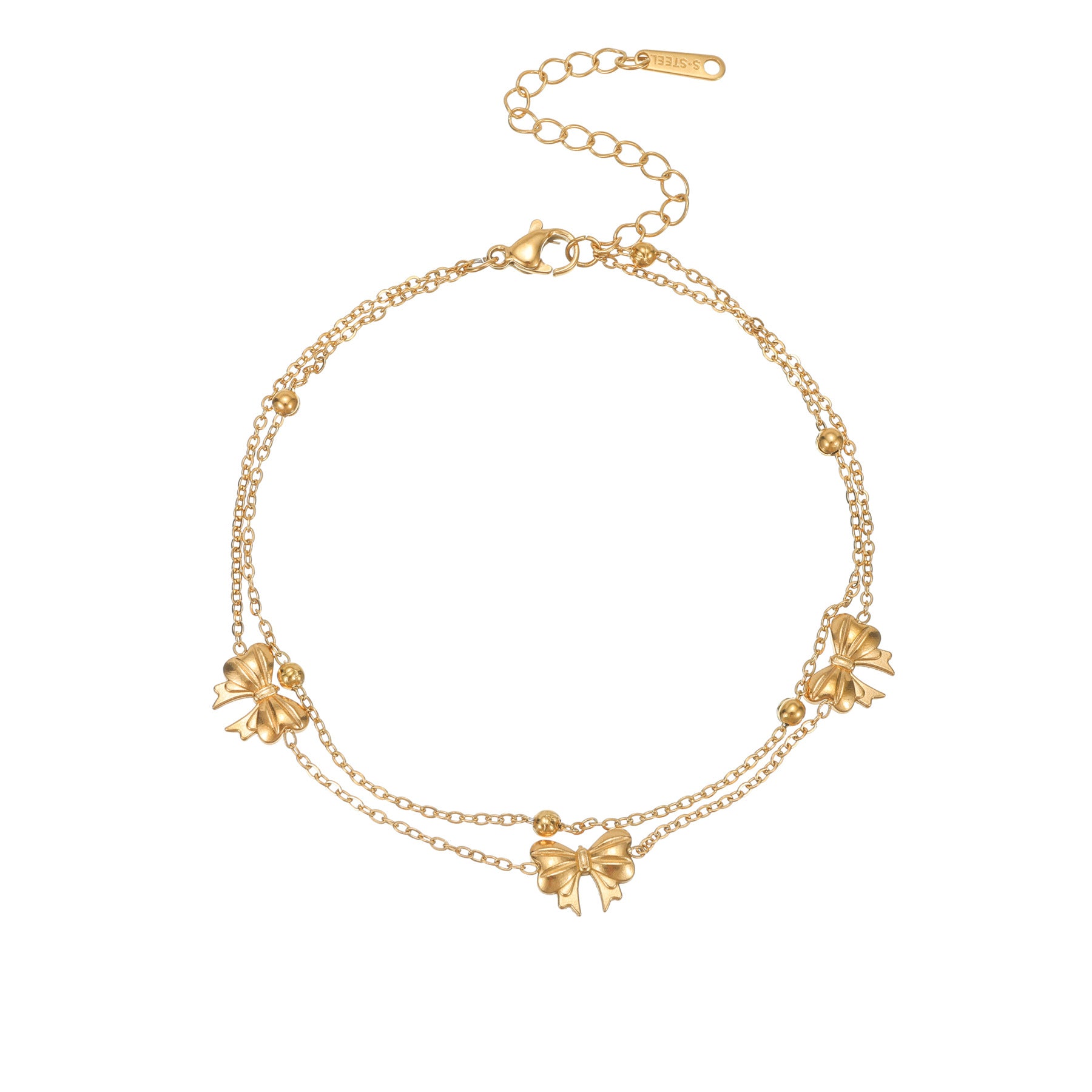 Trendy Bowknot Gold Plated Layered Chian Anklet 8ZA6JAB09