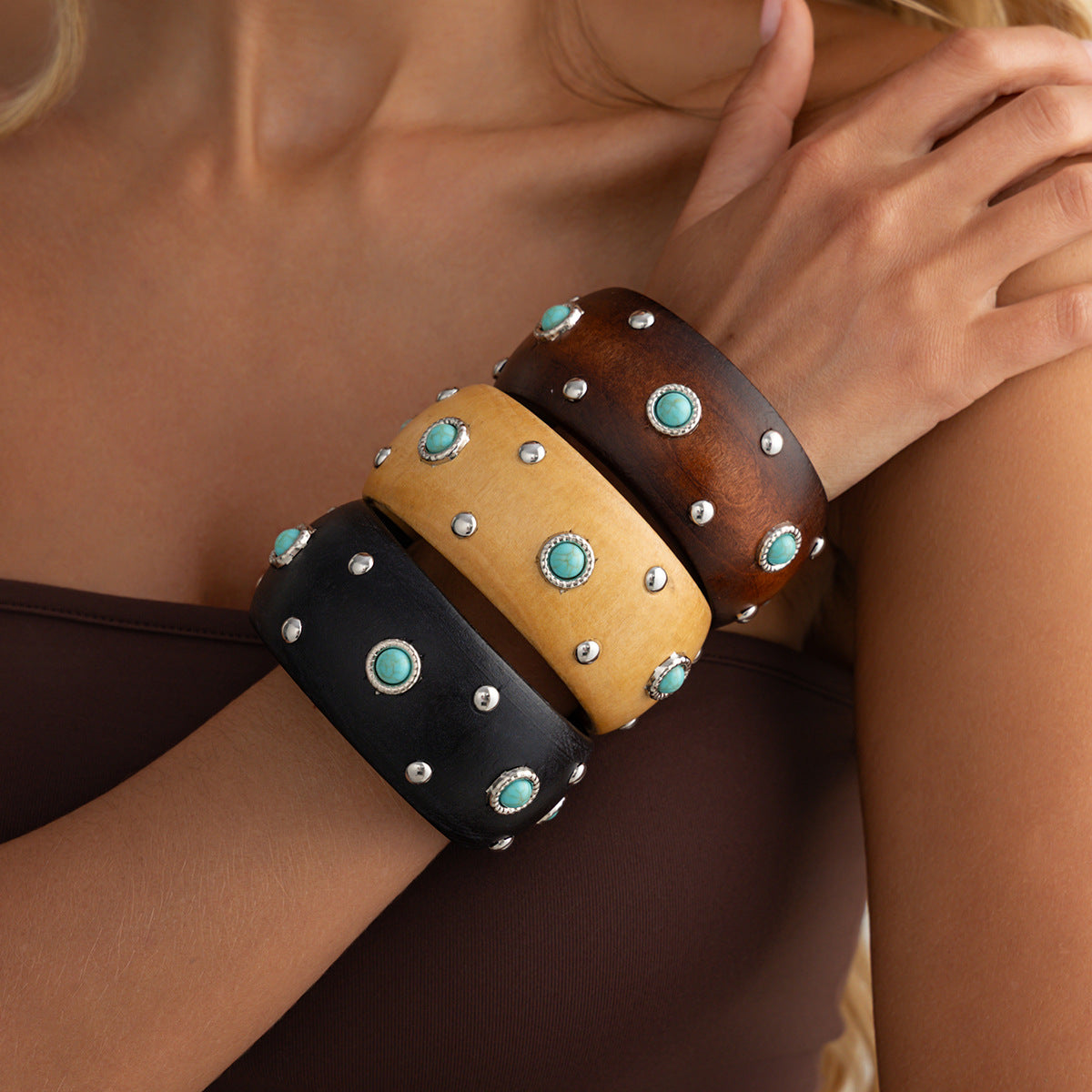Punk Style Studded Wooden Wide - DippedShop Wholesale - #6275
