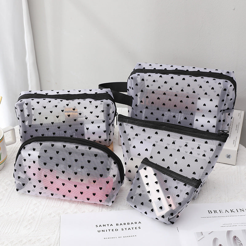 White Love Mesh Portable Make Up Bags DP25C619