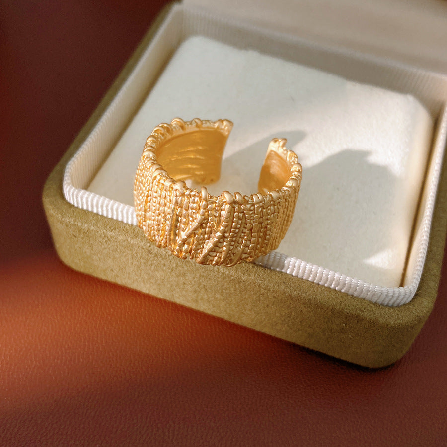 Vintage Gold Plated Crinkled Texture Wide Open Ring 6W6JRG362