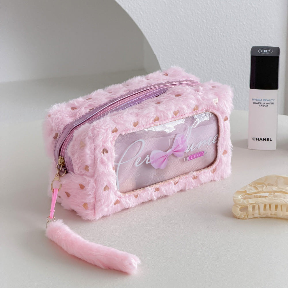 Cute Heart Print Plush Cosmetic Bag 6S5CO110