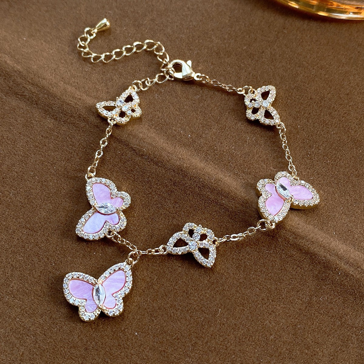 Vintage Butterfly Charm Cubic Zirconia Chain Bracelet 6W6JBR495