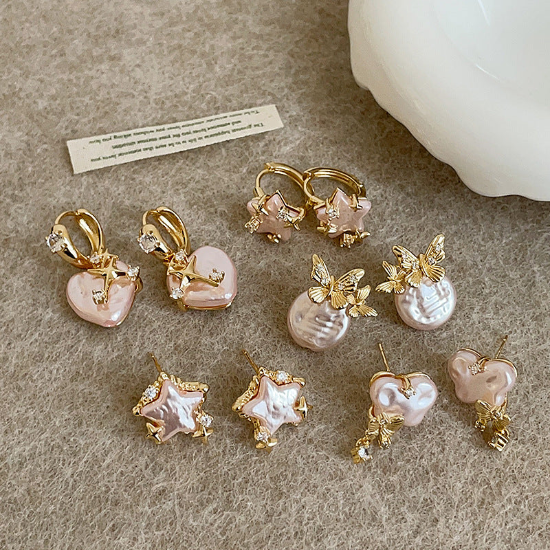 Star Pearl Dangle Hoop Earrings - DippedShop Wholesale - #1603