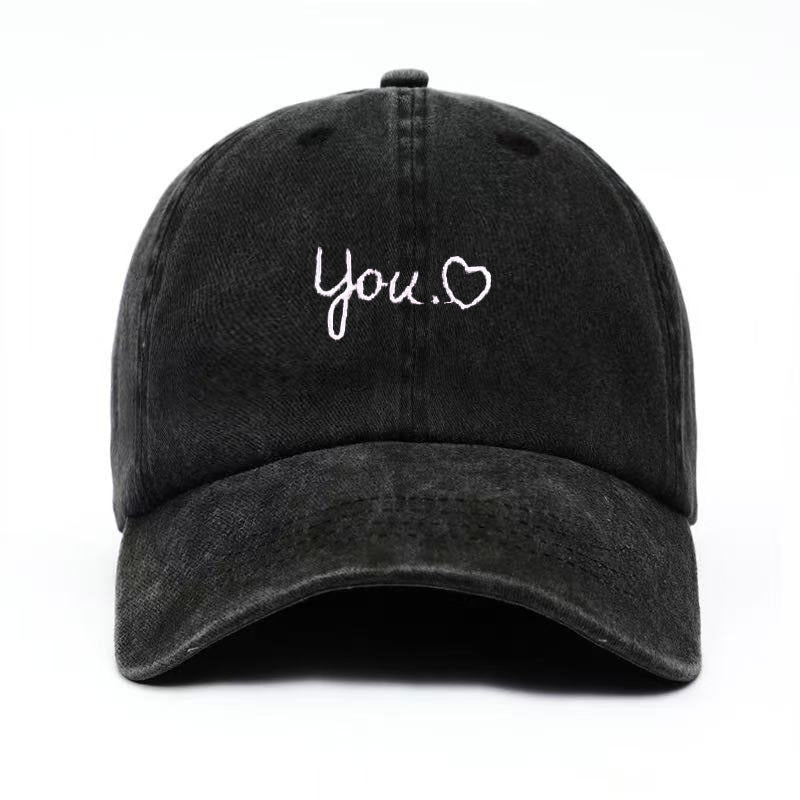 Vintage Washed Letter Heart Embroidery Baseball Cap MK2BW6W6HAT89
