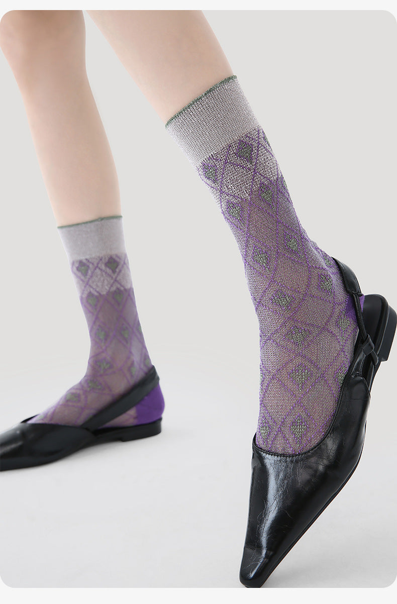 Vintage Plaid Jacquard Socks - DippedShop Wholesale - #9123
