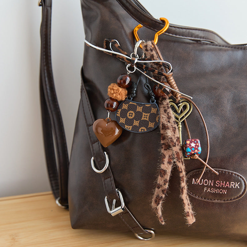 Cute Brown Bow Braided Keychain Bag Charm DP25C766