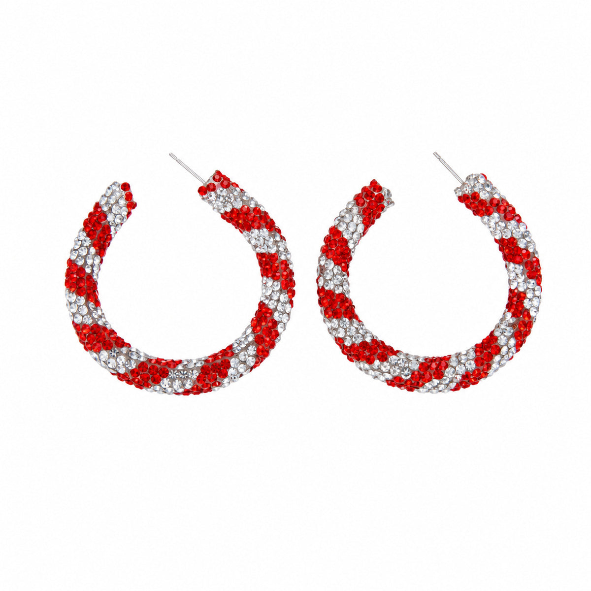 Rhinestone Twisted Color Block Christmas Hoop Earrings 6W6JER685