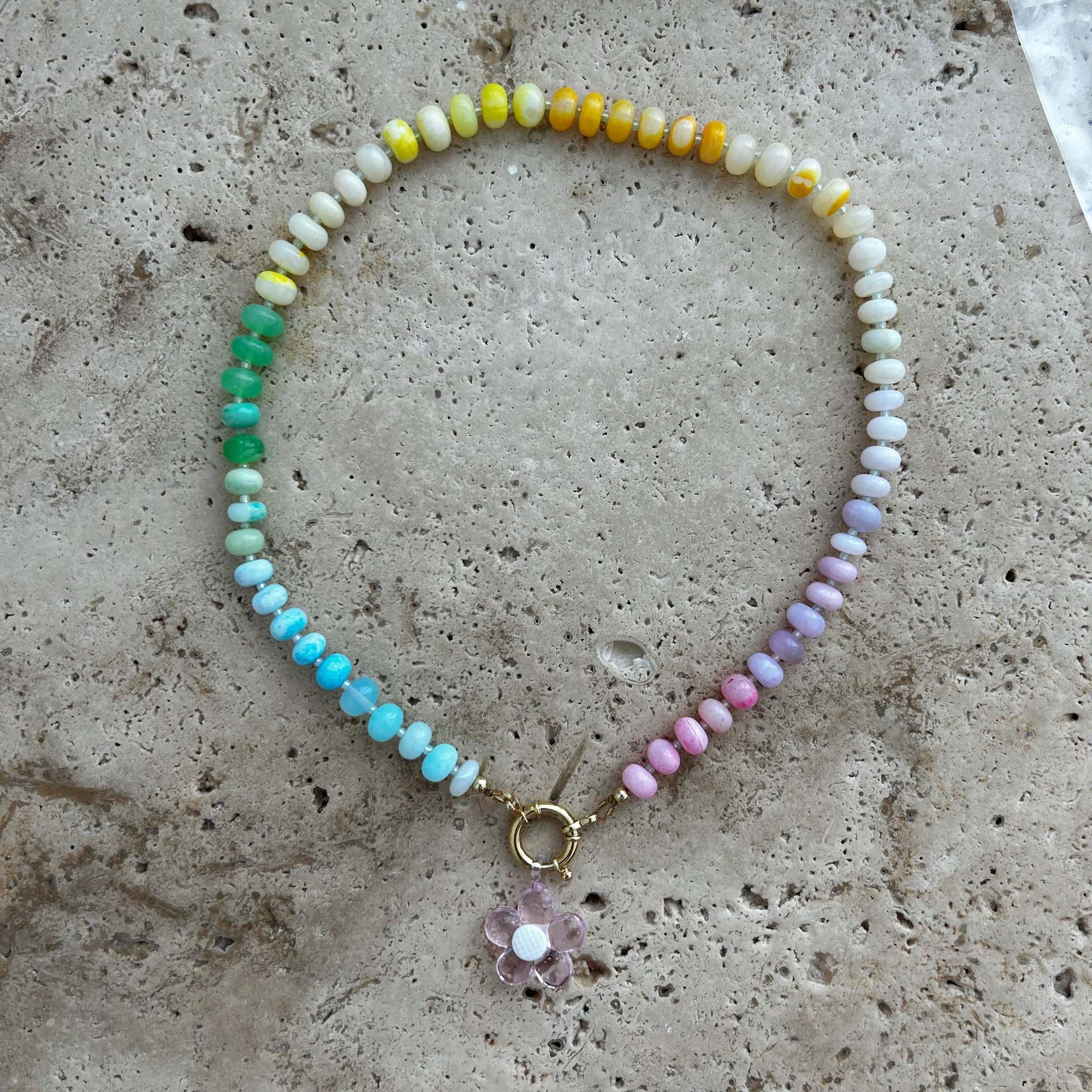 Handmade Multi-Color Flower Pendant Beaded Necklace 6W6JNC420L
