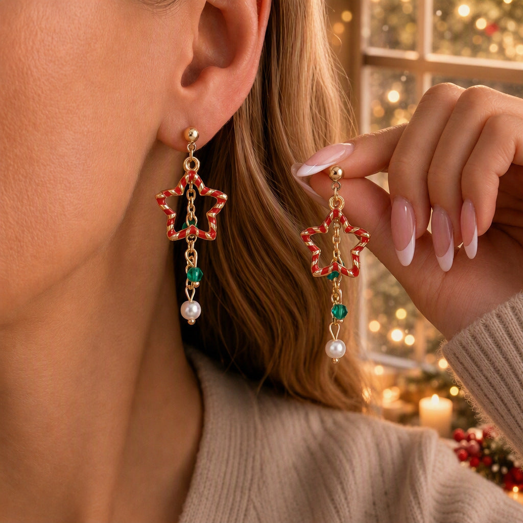 Sparkly Rhinestone Deer Christmas Dangle Earrings 6W6JER686