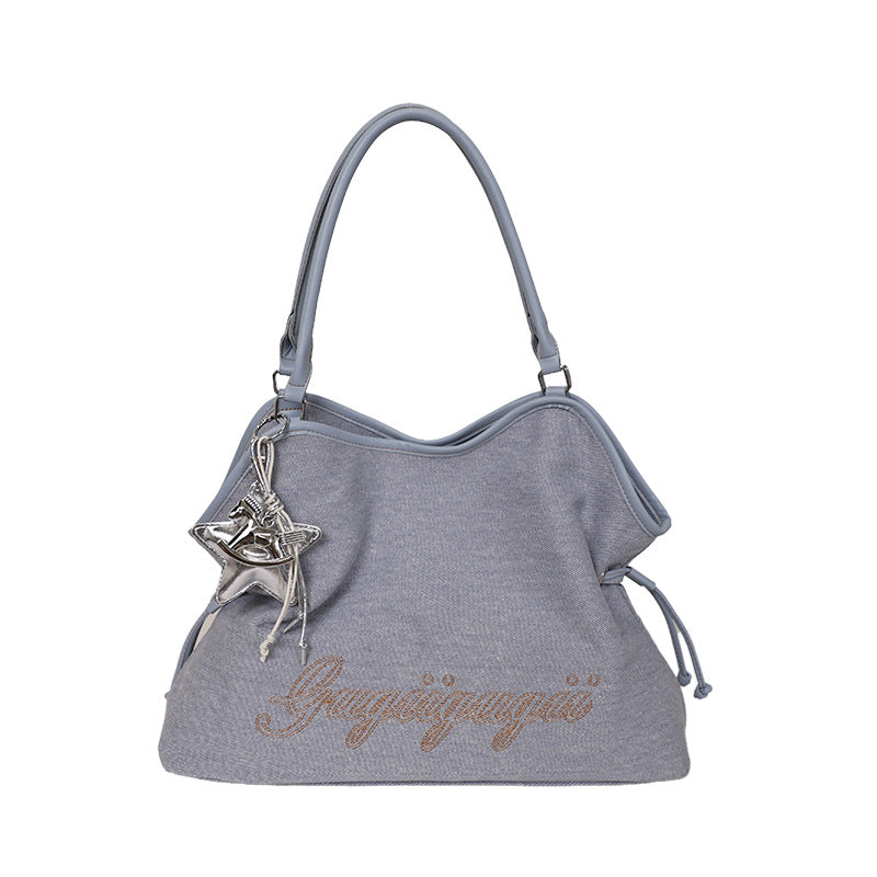 Solid Color Letters Embroideries Large Capacity Shoulder Bag 6W10BBG1358