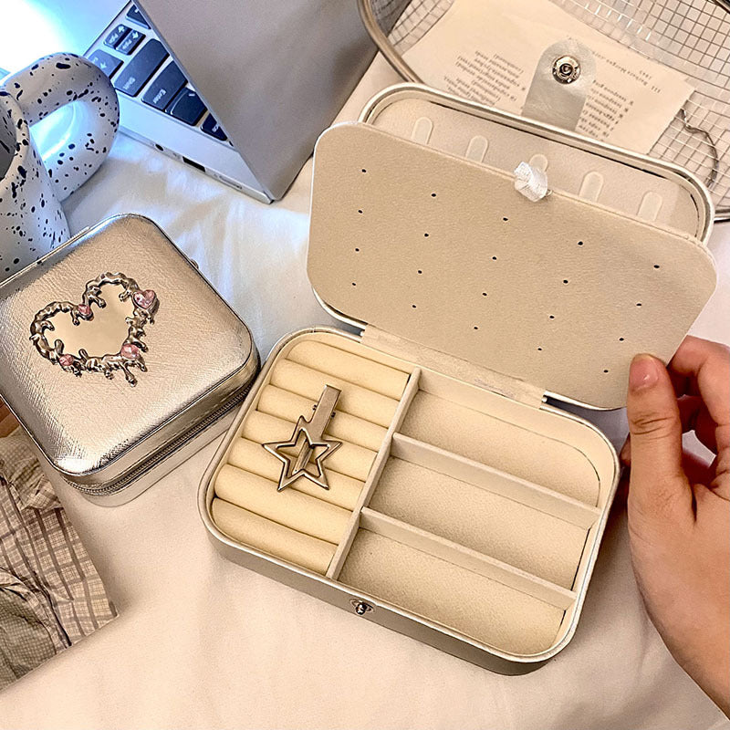 Trendy Heart-Shape Mirror Portable Jewelry Box 6H13HSJ154