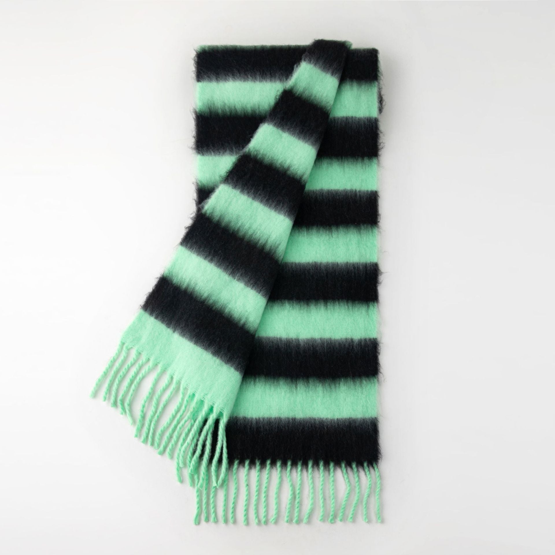 Mohair Color Block Striped Tassel Scarf 6W6NSW276