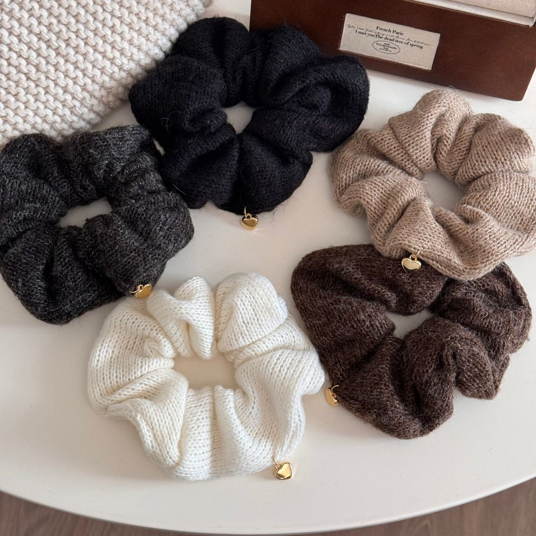 Solid Color Heart Pendant Knit Hair Tie DP25F965