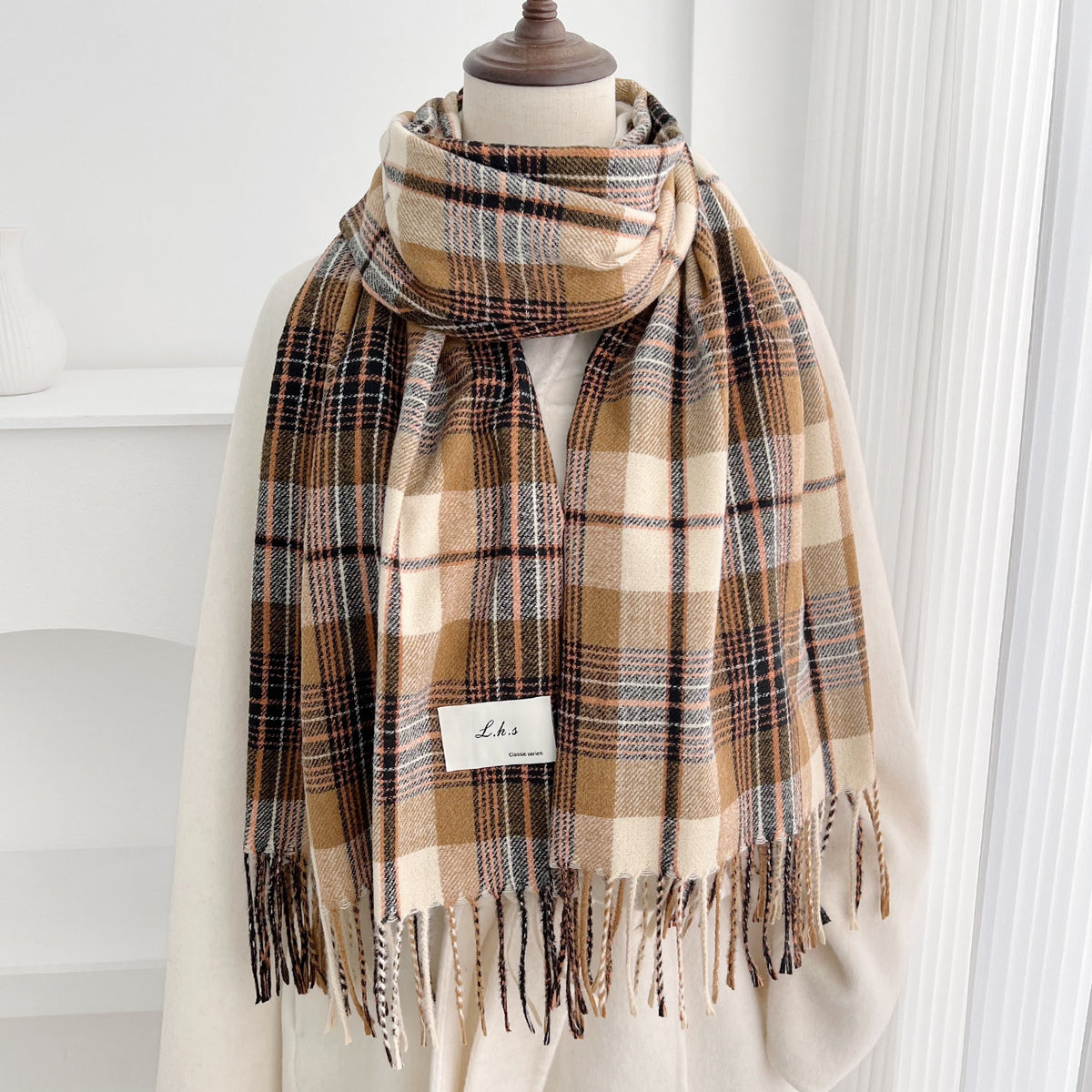 Plaid Tassel Shawl Scarf - DippedShop Wholesale - #9571