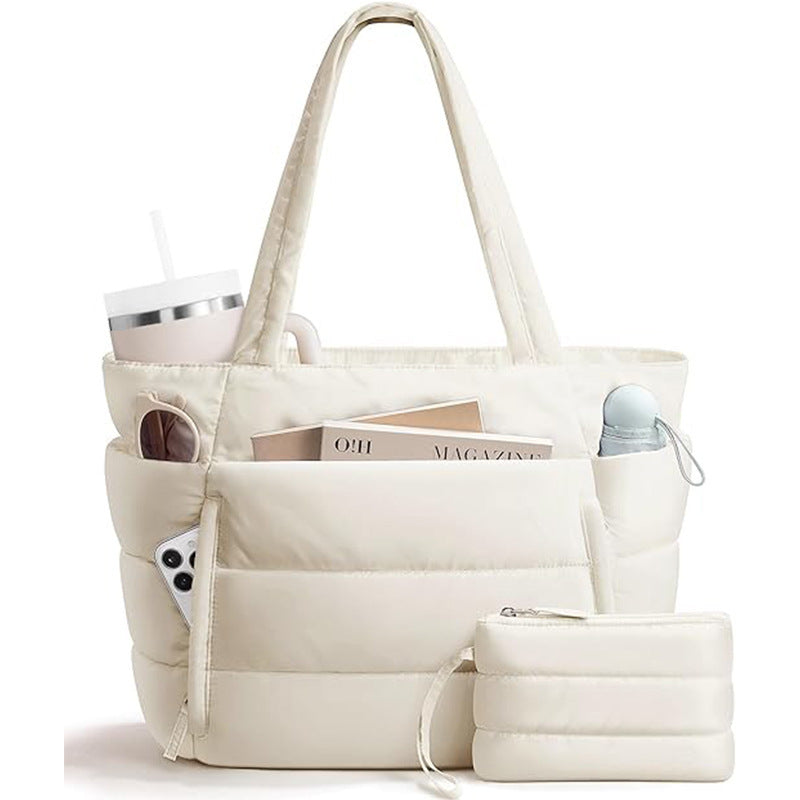 Quilted Puffer Pockets Large Capacity Shoulder Handbag 6W10BBG1886