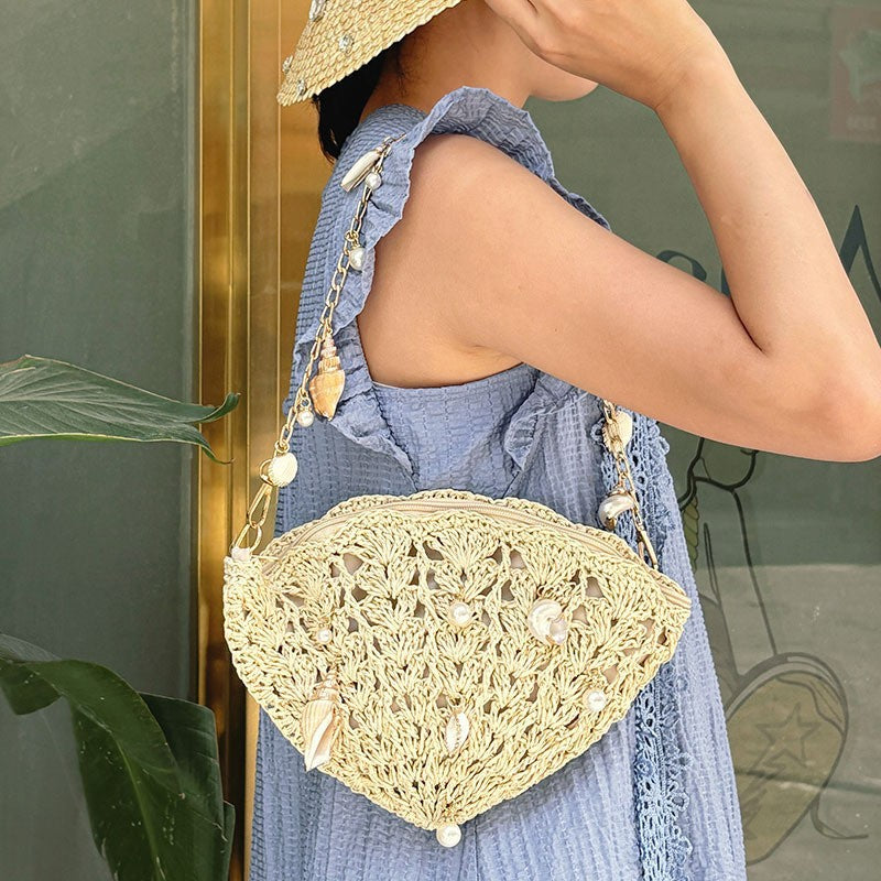 Trendy Hand-Woven Hollow Shell Pendant Shoulder Bag 8CW6BBG511T