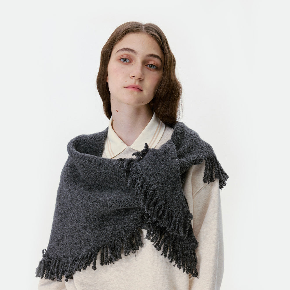 Simple Solid Color Triangle Tassel Knit Shawl Scarf 6W6NSC133