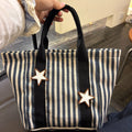 Color Block Striped Canvas Large Capacity Tote Bag 6W10BBG1936