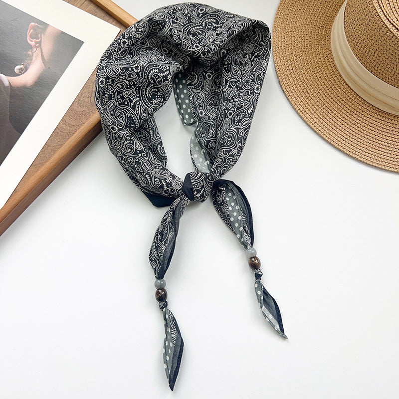 Vintage Flower Print Beaded Triangle Scarf MK2BW6W6NSI01