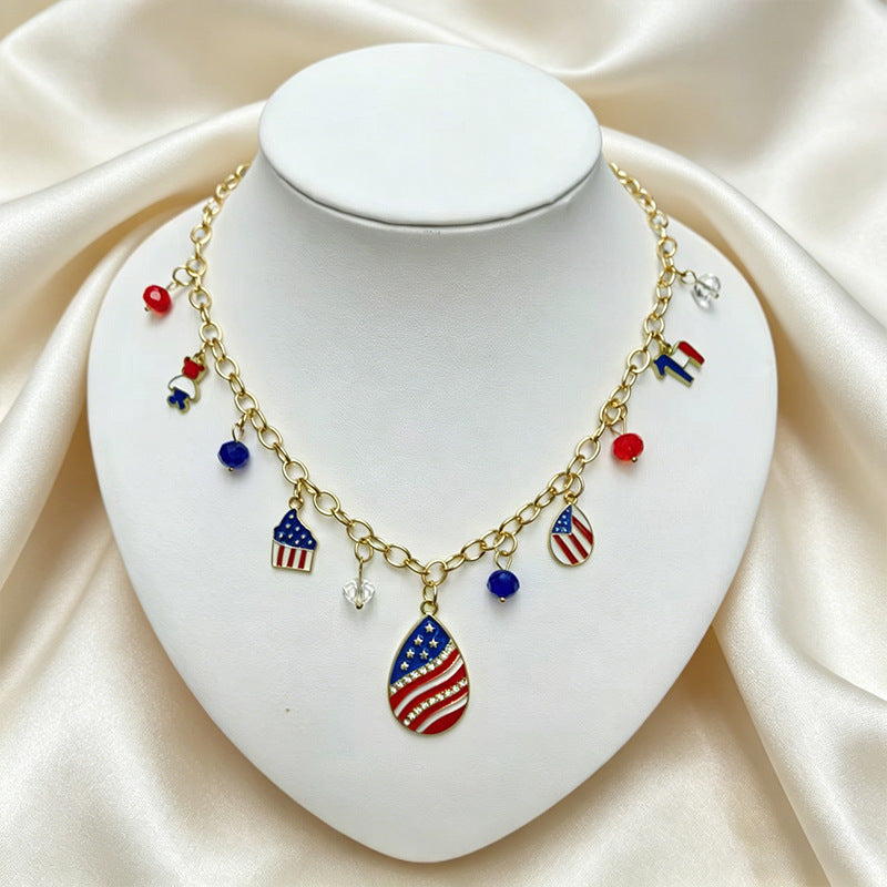 Retro USA Flag Hat Pendant Tassel Necklace 8ZA6JNC289L