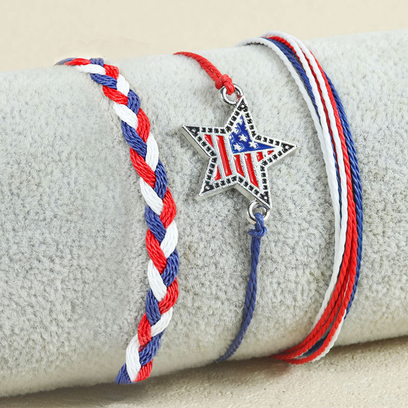 Stylish Rope Braided USA Flag Bracelet Set 8ZA6JBR129T