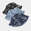 Trendy Floral Print Frayed Denim Bucket Hat MK2BW6W6HAT69