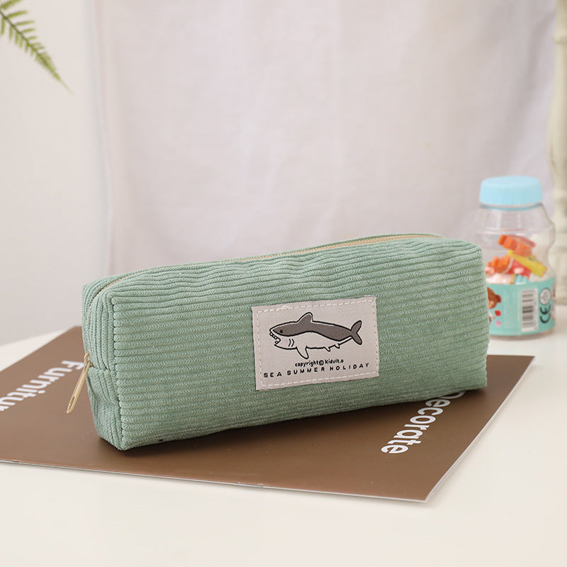 Cute Shark Pattern Lightweight Coduroy Pencil Case 6S10BOB1048